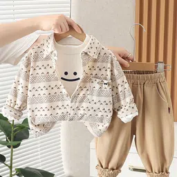 INCLUD Boys Printed Corduroy Jacket with T-shirt & Trousers-image-1