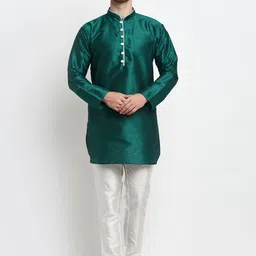 Benstoke Men Teal Kurta with Pyjama set-image-1