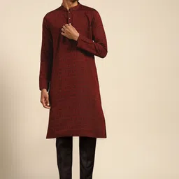 KISAH Floral Embroidered Mandarin Collar Straight Kurta With Trousers-image-79