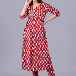 Sanganeri Kurti Floral Printed Gotta Patti A-line Kurta With Trousers-image-14