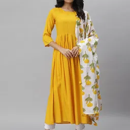 Stylum Women Yellow & White Kurta With Printed Dupatta-image-9