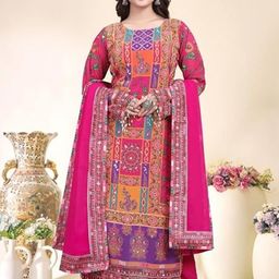NKV Women Mirror Work Embroidered Pakistani Style Kurta Set-22