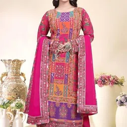 NKV Women Mirror Work Embroidered Pakistani Style Kurta Set-49