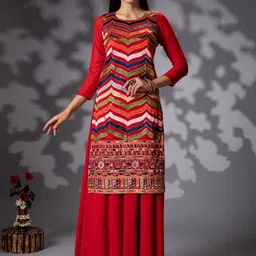 Rujave Floral Embroidered Regular Sequinned Kurta with Sharara & Dupatta-picture-14