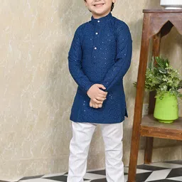 BT DEZINES Boys Ethnic Motifs Embroidered Sequinned Straight Kurta With Pyjama-17