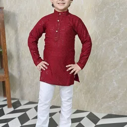 BT DEZINES Boys Ethnic Motifs Embroidered Sequinned Straight Kurta With Pyjama-picture-58