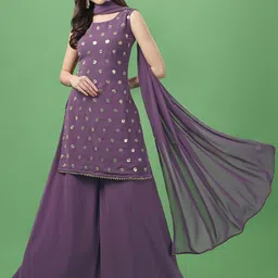 ASPORA Ethnic Motifs Embroidered Gotta Patti Kurta with Sharara & Dupatta-picture-47