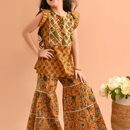 LilPicks Girls Ethnic Motifs Printed Regular Gotta Patti Pure Cotton Kurta with Sharara-picture-50