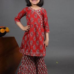 Maaikid Girls Floral Printed Pure Cotton Kurta With Sharara-image-15