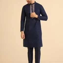 KISAH Ethnic Motifs Embroidered Regular Sequinned Kurta With Trousers-image-7