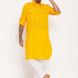 VASTRAMAY Shirt Collar Roll Up Sleeves Pathani Kurta with Pyjamas-picture-43