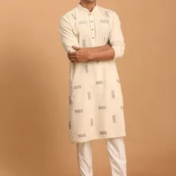 SHVAAS by VASTRAMAY Geometric Embroidered Kantha Work Pure Cotton Sustainable Kurta With Pyjamas-image-40