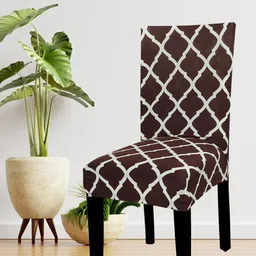 HOUSE OF QUIRK Set Of 4 Brown & White Printed Elastic Stretch Removable Chair Covers-2