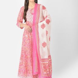 Pistaa Women Pink Floral Printed Gotta Patti  Kurta Set with Trousers & With Dupatta-picture-11