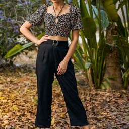 KASSUALLY Floral Printed Front Knot Crop Top & Trouser Co Ord Set-image-1