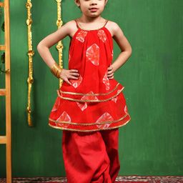 Rangpur Girls Abstract Printed Sleeveless Gotta Patti Georgette A-Line Kurta With Dhoti-picture-22