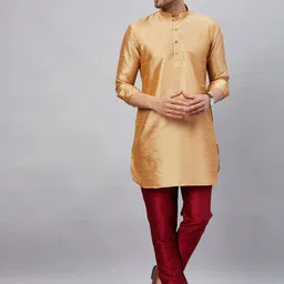 VASTRAMAY Mandarin Collar Curved Hem Kurta with Trousers-image-83