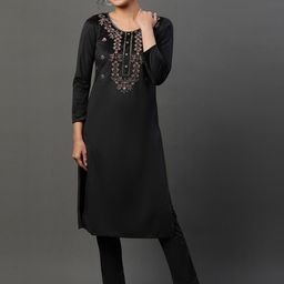 AURELIA Floral Yoke Design Round Neck Thread Work Kurta With Trousers-image-29