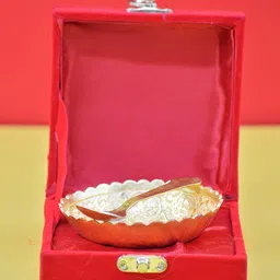 PujaNPujari Gold Toned Metal Decorative Bowls with Spoon-image-1