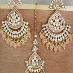 I Jewels Gold-Plated Kundan Studded Maang Tikka with Earring Set-image-84