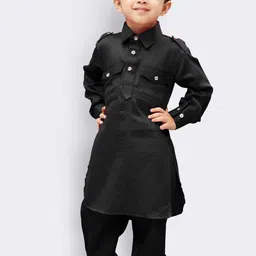 VASTRAMAY Boys Shirt Collar Cotton Pathani Kurta with Pyjamas-11