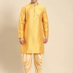 Amodh by Kisah Men Mustard Yellow Kurta with Dhoti Pants-image-65