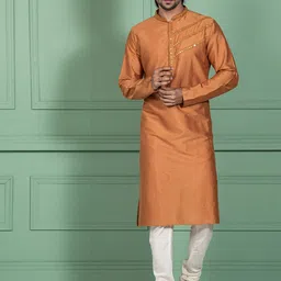 KISAH Men Mirror Work Mandarin Collar Kurta with Churidar Set-21
