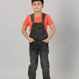 KiddoPanti Boys Shoulder Strap Denim Dungaree With T-shirt-image-38