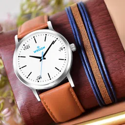 WROGN Men Leather Bracelet and Analog Watch Gift Set-21