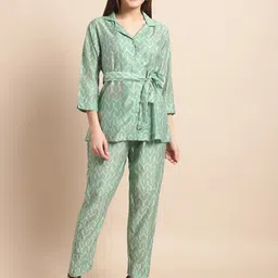 BAESD Geometric Printed Lapel Collar Pure Silk Shirt & Trousers Pant Co-Ord Set-image-44