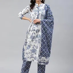 HIGHLIGHT FASHION EXPORT Floral Printed Mandarin Collar Kurta with Trousers & Dupatta-31