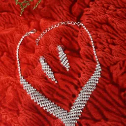 SOHI Silver-Plated White Ad Studded Jewellery Set-image-57