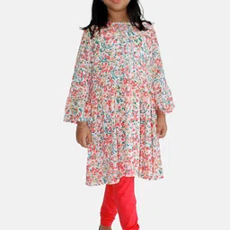 KiddoPanti Girls Round Neck Gotta Patti Floral Printed Empire Kurta & Leggings-40