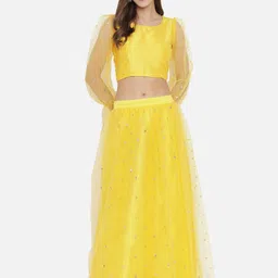 studio rasa Yellow Embroidered Sequinned Ready to Wear Lehenga & Choli-8