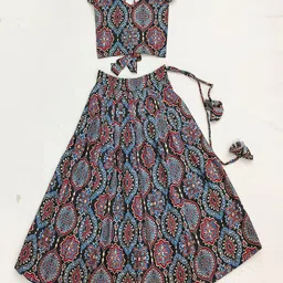 BAESD Girls Printed V-Neck Puffed Sleeves Ready to Wear Lehenga & Blouse-picture-43
