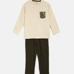 Sweet Dreams Boys Beige & Olive Green Printed Pyjamas Set-13
