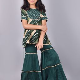 BAESD Girls Ethnic Motifs Printed Gotta Patti Kurta With Sharara-image-25