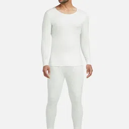 XYXX Men White Solid IntelliHeat Antibacterial Thermal Set-image-1