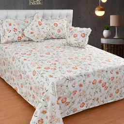 BREVARD Off White Orange Floral Superfine Double Queen Bedding Set-33