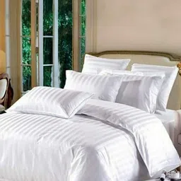 Laying Style White Striped Printed Fine Satin Double King Bedding Set-image-73