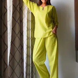 DIMPLE DESIGN STUDIO Notch Neck Pure Cotton Top with Pyjama-image-31