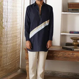 KALPRAAG Embroidered Regular Linen Kurta with Trousers-image-43