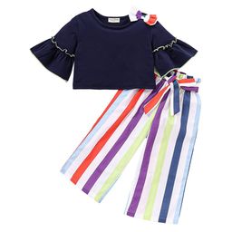 CrayonFlakes Girls Bell Sleeves Top with Striped Palazzos-image-17