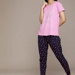 beebelle Women Pink & Navy Blue Cotton Printed Pyjama Set-picture-45
