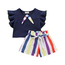 CrayonFlakes Girls Flutter Sleeves Top with Striped Shorts-picture-5