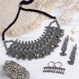 TEEJH Silver-Toned Oxidised Jewellery Set-picture-12