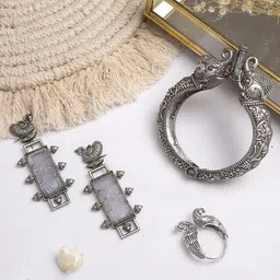 TEEJH Oxidized Silver-Toned Jarul Jewelry Set-23