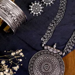 TEEJH Silver-Plated Oxidised Jewellery Set With Ring & Bracelet-43
