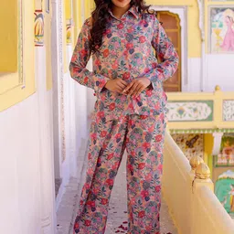 Chandbaali Floral Printed Linen Shirt With Trousers-picture-6