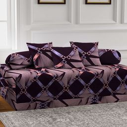 Arrabi Set Of 6 Brown & Pink Printed Diwan Set-17
